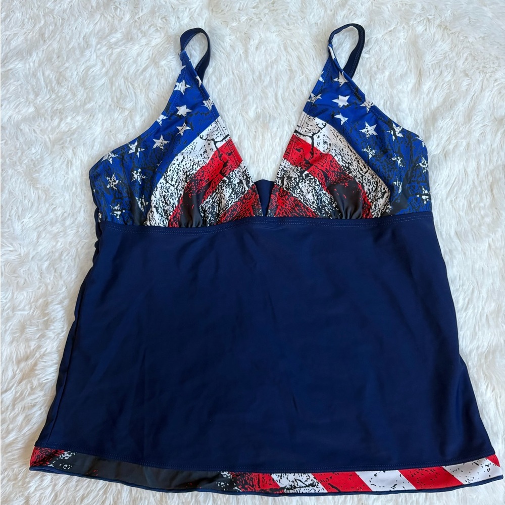 Navy and Red Star Print Women's Top